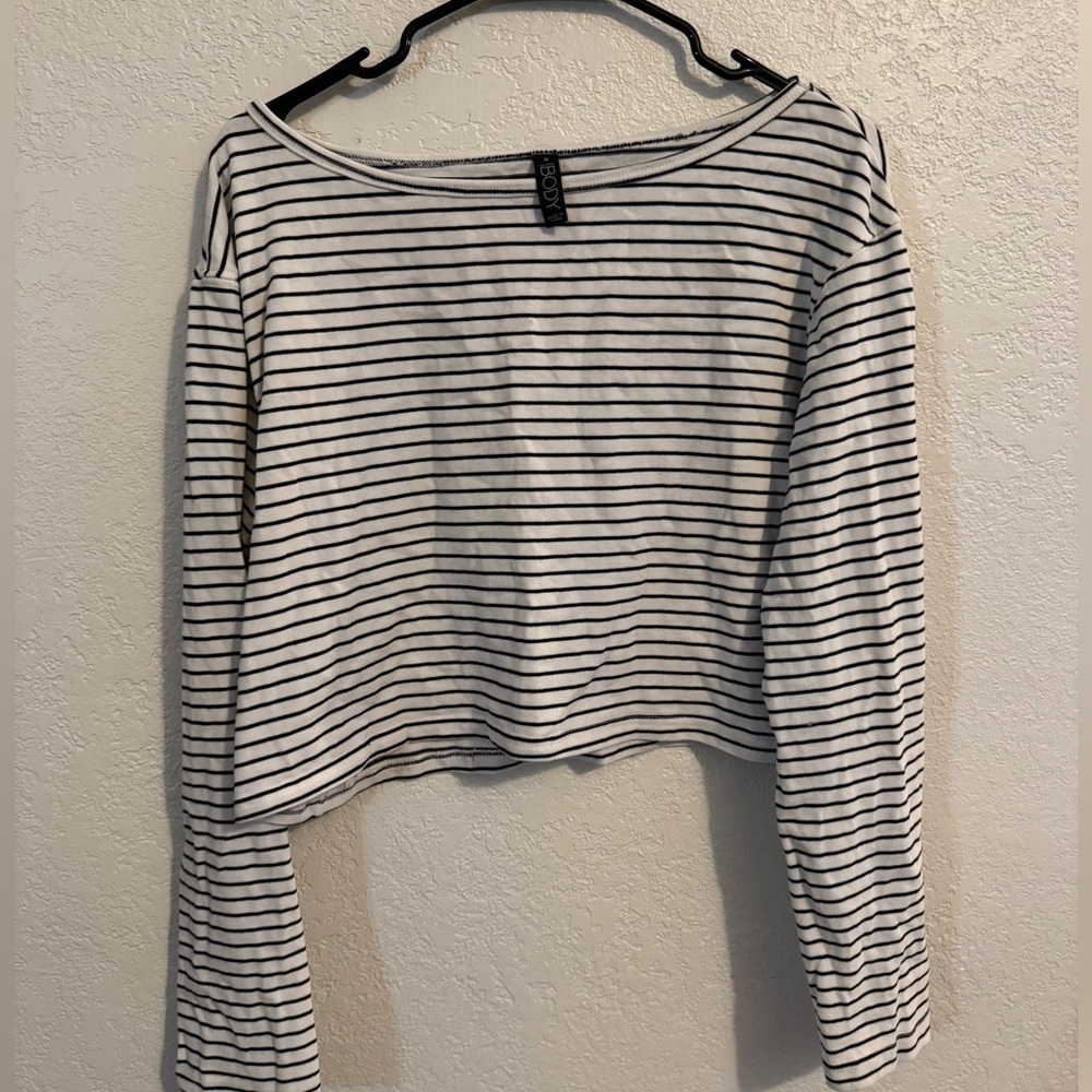 Cotton on body striped cropped boat neck top